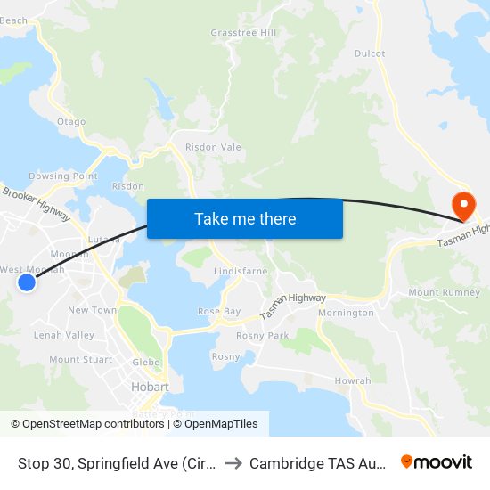 Stop 30, Springfield Ave (Circle Pk) to Cambridge TAS Australia map