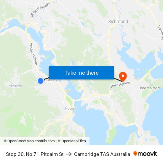 Stop 30, No.71 Pitcairn St to Cambridge TAS Australia map