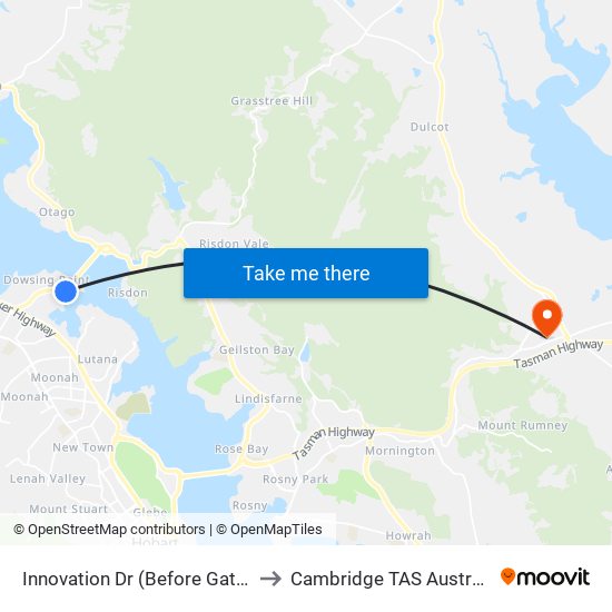 Innovation Dr (Before Gates) to Cambridge TAS Australia map