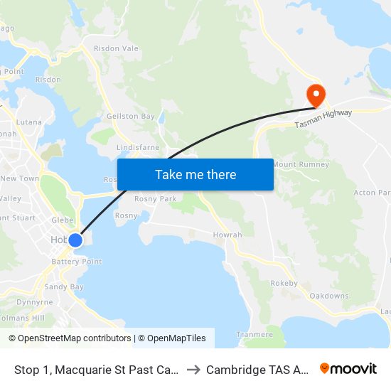 Stop 1, Macquarie St Past Campbell St to Cambridge TAS Australia map