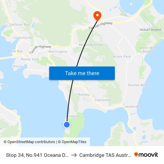 Stop 34, No.941 Oceana Drive to Cambridge TAS Australia map