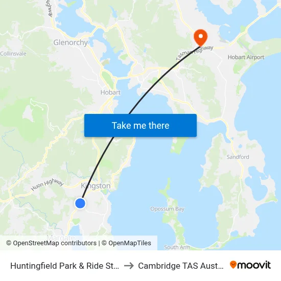 Huntingfield Park & Ride Stop B to Cambridge TAS Australia map