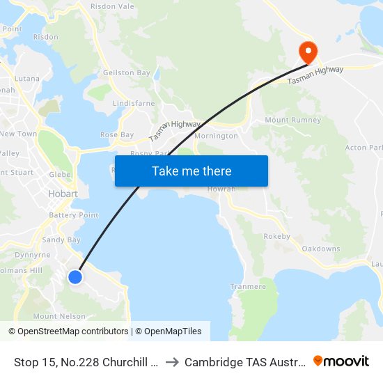 Stop 15, No.228 Churchill Ave to Cambridge TAS Australia map