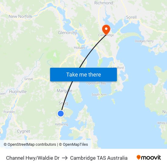 Channel Hwy/Waldie Dr to Cambridge TAS Australia map