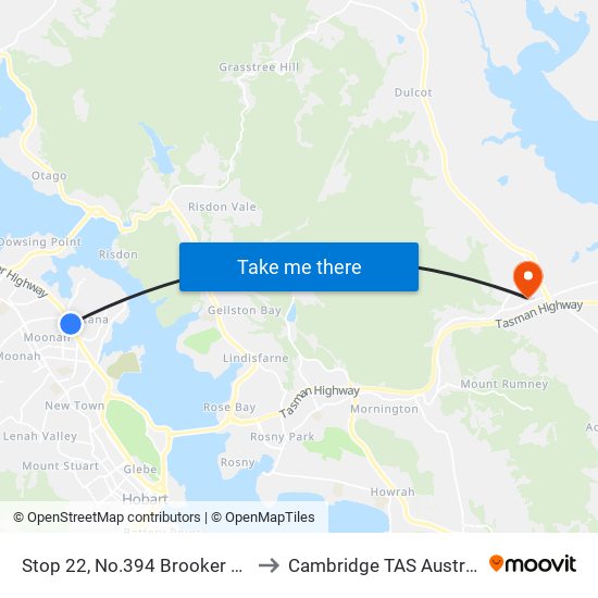 Stop 22, No.394 Brooker Hwy to Cambridge TAS Australia map