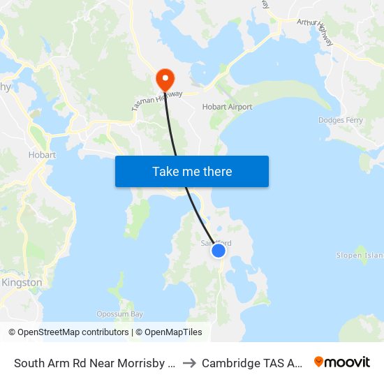 South Arm Rd Near Morrisby Orchards to Cambridge TAS Australia map