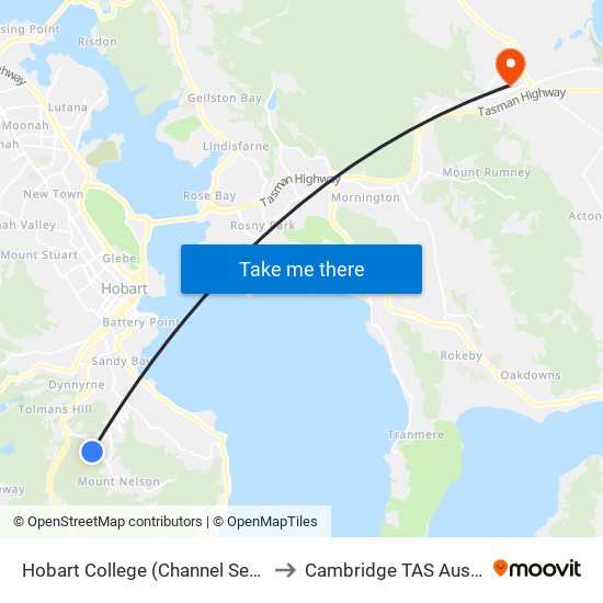 Hobart College (Channel Services) to Cambridge TAS Australia map