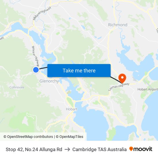 Stop 42, No.24 Allunga Rd to Cambridge TAS Australia map