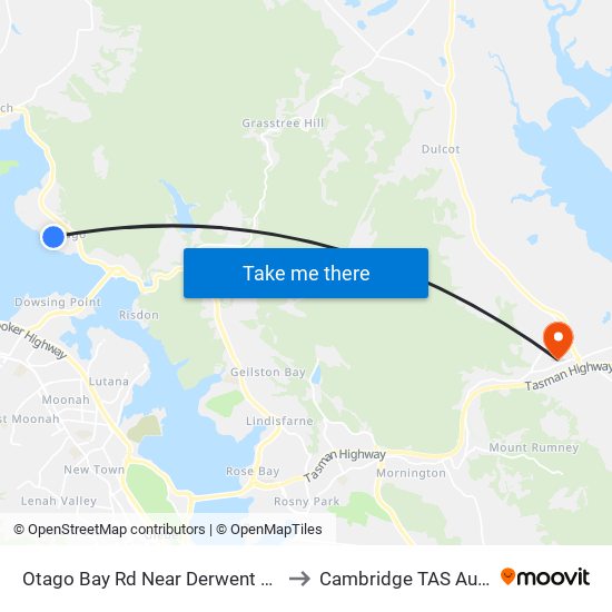 Otago Bay Rd Near Derwent Laken Rd to Cambridge TAS Australia map