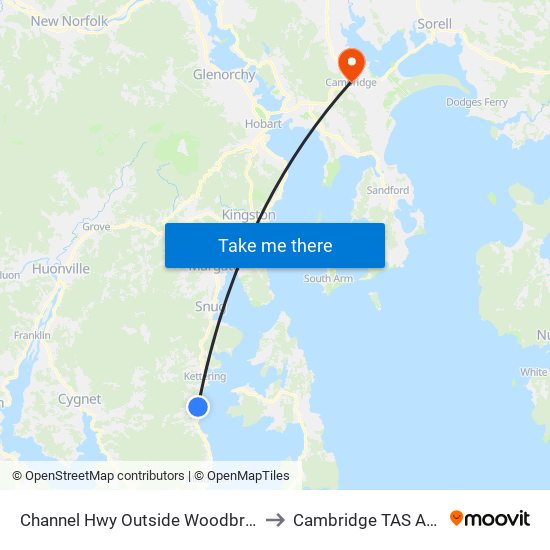 Channel Hwy Outside Woodbridge Store to Cambridge TAS Australia map