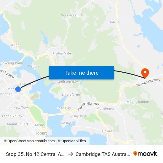 Stop 35, No.42 Central Ave to Cambridge TAS Australia map