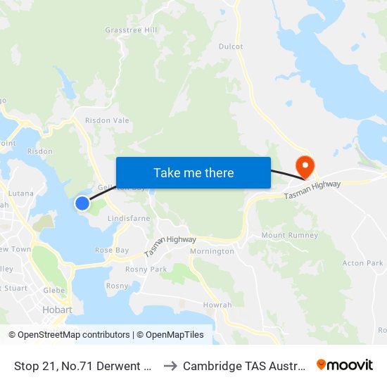 Stop 21, No.71 Derwent Ave to Cambridge TAS Australia map