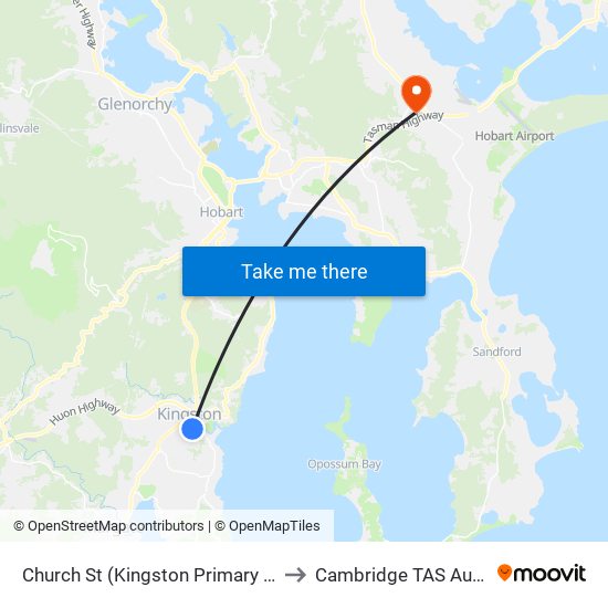 Church St (Kingston Primary School) to Cambridge TAS Australia map