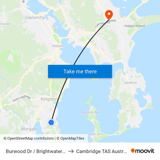 Burwood Dr / Brightwater Rd to Cambridge TAS Australia map