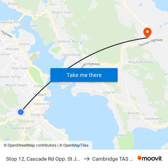 Stop 12, Cascade Rd Opp. St Johns Hospital to Cambridge TAS Australia map