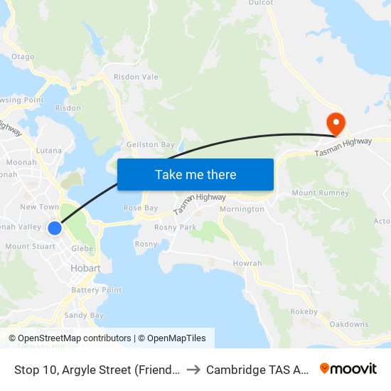 Stop 10, Argyle Street (Friends School) to Cambridge TAS Australia map