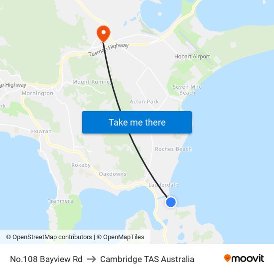 No.108 Bayview Rd to Cambridge TAS Australia map