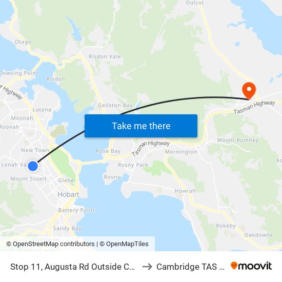 Stop 11, Augusta Rd Outside Calvary Hospital to Cambridge TAS Australia map