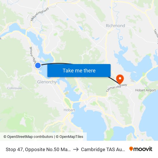 Stop 47, Opposite No.50 Maroni Rd to Cambridge TAS Australia map