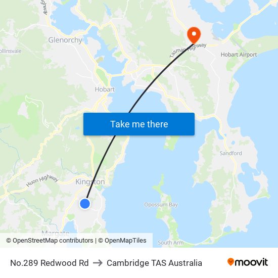 No.289 Redwood Rd to Cambridge TAS Australia map