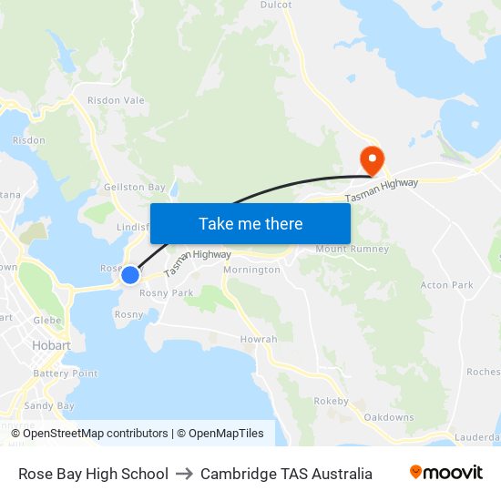Rose Bay High School to Cambridge TAS Australia map