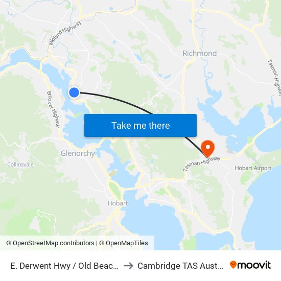 E. Derwent Hwy / Old Beach Rd to Cambridge TAS Australia map