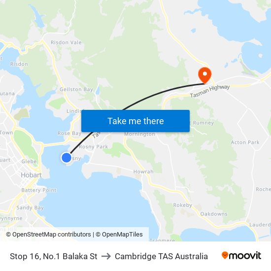 Stop 16, No.1 Balaka St to Cambridge TAS Australia map