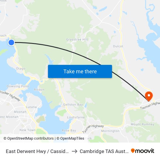 East Derwent Hwy / Cassidys Rd to Cambridge TAS Australia map