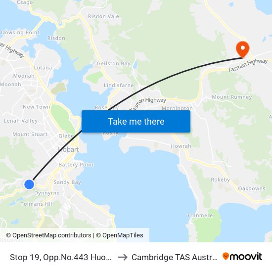 Stop 19, Opp.No.443 Huon Rd to Cambridge TAS Australia map