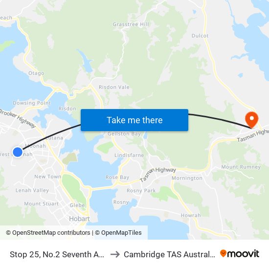 Stop 25, No.2 Seventh Ave to Cambridge TAS Australia map