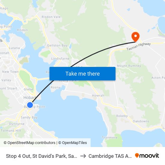 Stop 4 Out, St David's Park, Sandy Bay Rd to Cambridge TAS Australia map