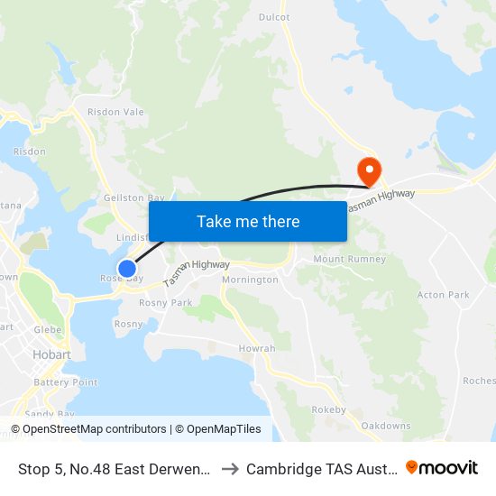 Stop 5, No.48 East Derwent Hwy to Cambridge TAS Australia map