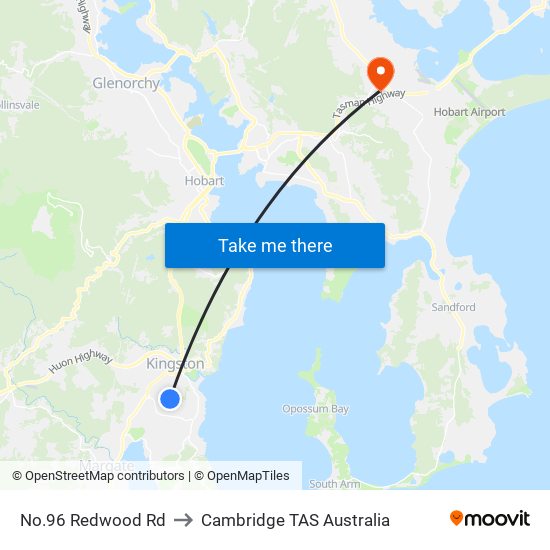 No.96 Redwood Rd to Cambridge TAS Australia map