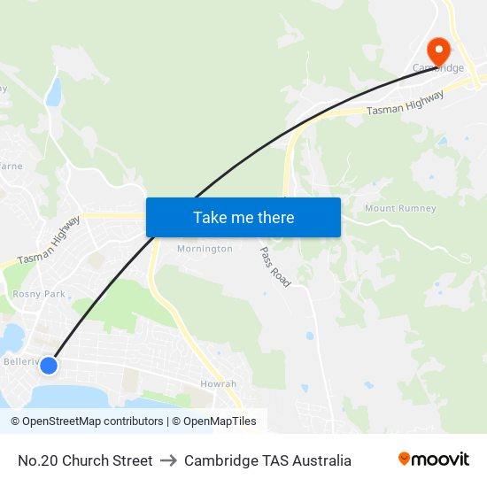 No.20 Church Street to Cambridge TAS Australia map