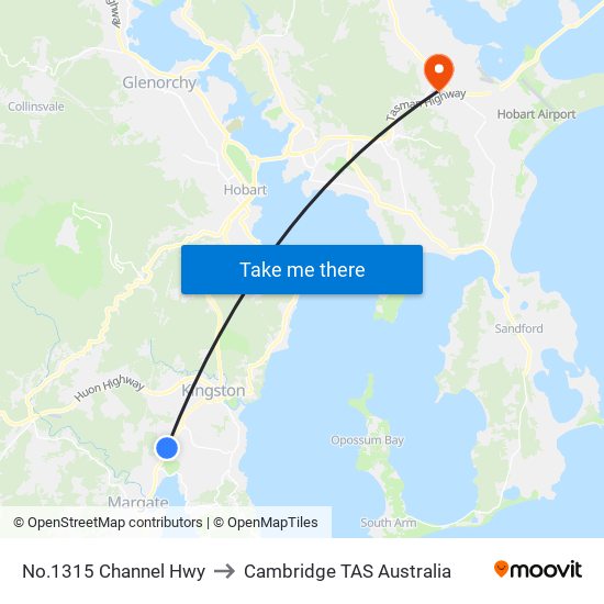 No.1315 Channel Hwy to Cambridge TAS Australia map