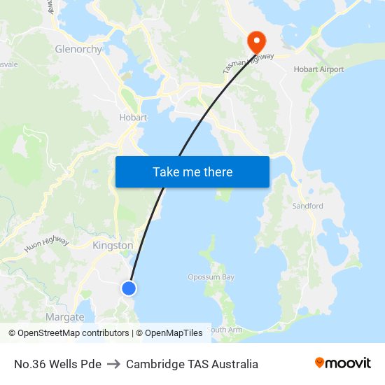 No.36 Wells Pde to Cambridge TAS Australia map