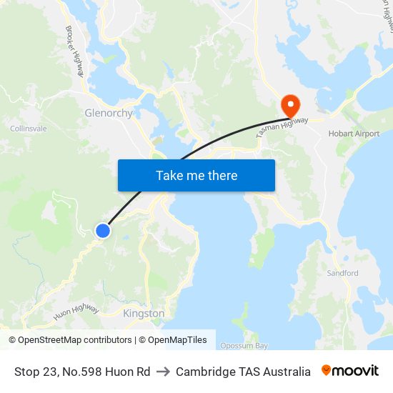 Stop 23, No.598 Huon Rd to Cambridge TAS Australia map