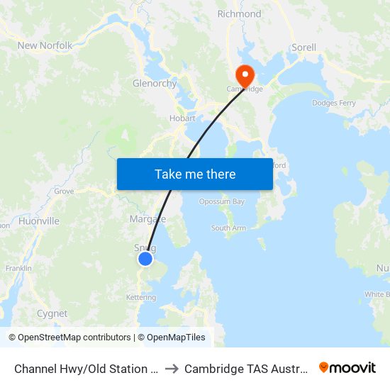 Channel Hwy/Old Station Rd to Cambridge TAS Australia map