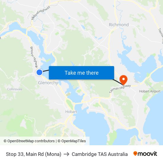 Stop 33, Main Rd (Mona) to Cambridge TAS Australia map