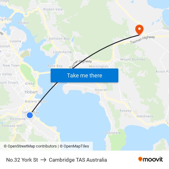 No.32 York St to Cambridge TAS Australia map