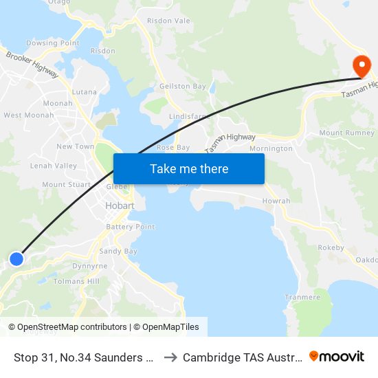 Stop 31, No.34 Saunders Cres to Cambridge TAS Australia map