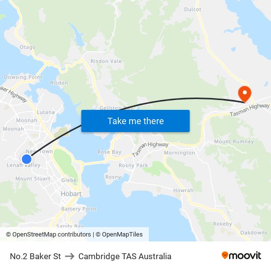 No.2 Baker St to Cambridge TAS Australia map