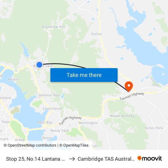 Stop 25, No.14 Lantana Rd to Cambridge TAS Australia map