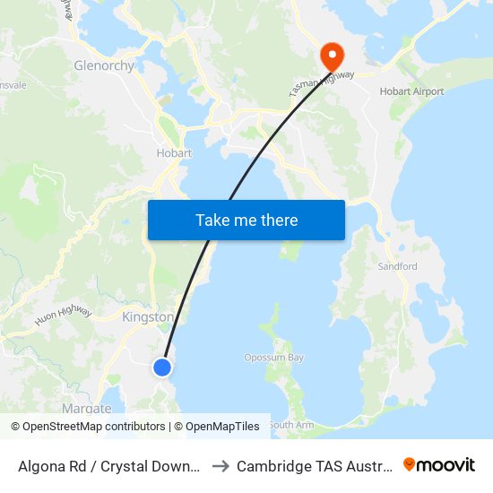 Algona Rd / Crystal Downs Dr to Cambridge TAS Australia map