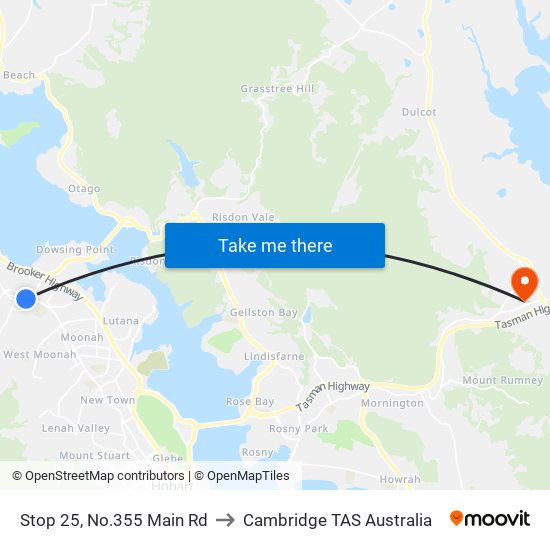 Stop 25, No.355 Main Rd to Cambridge TAS Australia map