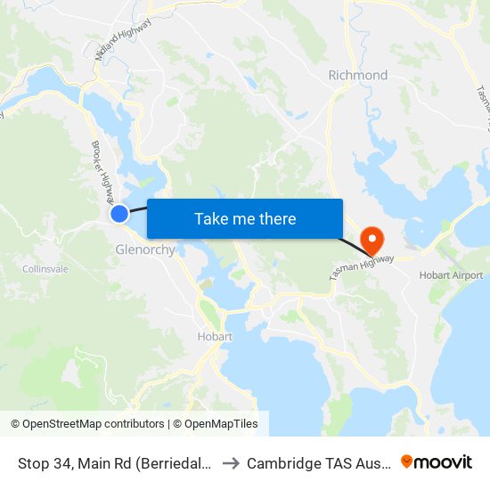 Stop 34, Main Rd (Berriedale Bay) to Cambridge TAS Australia map