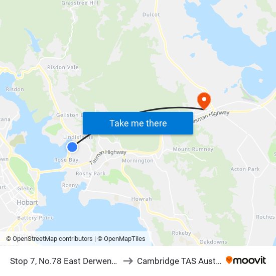 Stop 7, No.78 East Derwent Hwy to Cambridge TAS Australia map