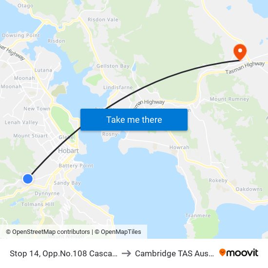 Stop 14, Opp.No.108 Cascade Rd to Cambridge TAS Australia map