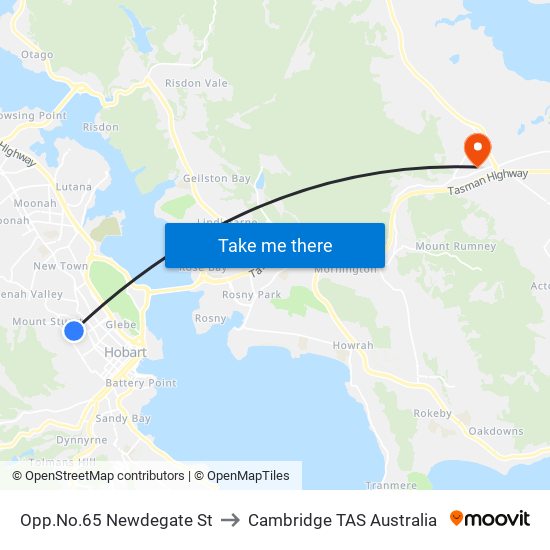 Opp.No.65 Newdegate St to Cambridge TAS Australia map