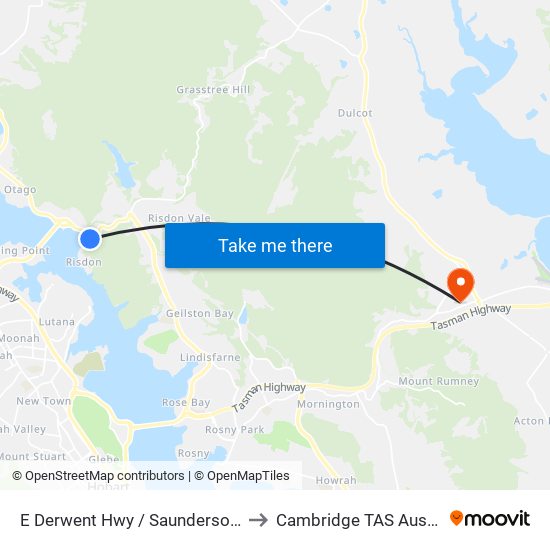 E Derwent Hwy / Saundersons Rd to Cambridge TAS Australia map